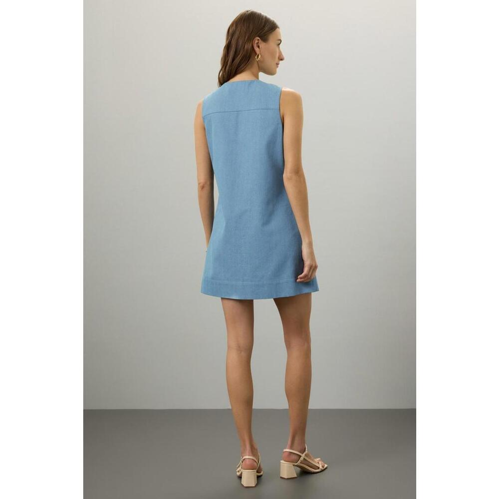English Factory Blue Denim Lace Up Mini Dress Size M with Paint Chipping on Ring - Picture 3 of 7